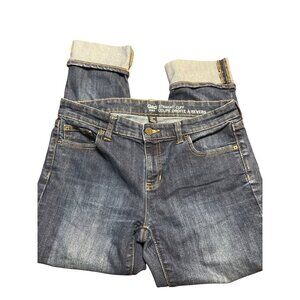 Gap Straight Cuff Jeans Blue Dark Wash Denim Cropped Size 4